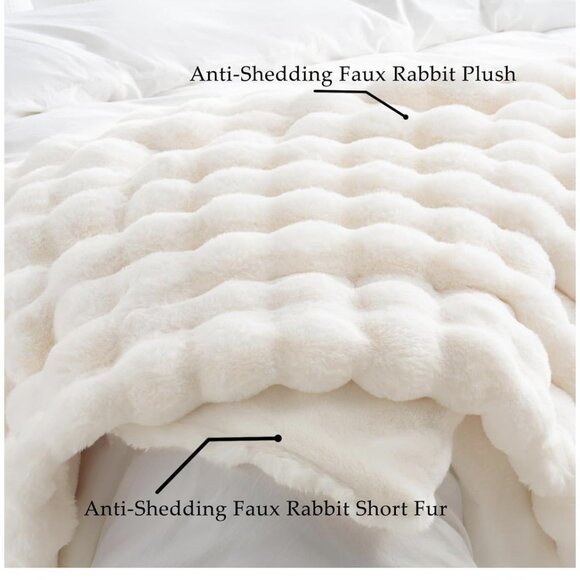 Premium Soft Faux Rabbit Fur Throw Blanket Plush 63"x51" 3D Bubble Wave Blanket - Picture 5 of 6